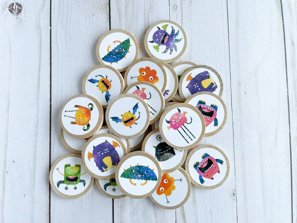 Wooden Matching memory game Halloween Monsters theme