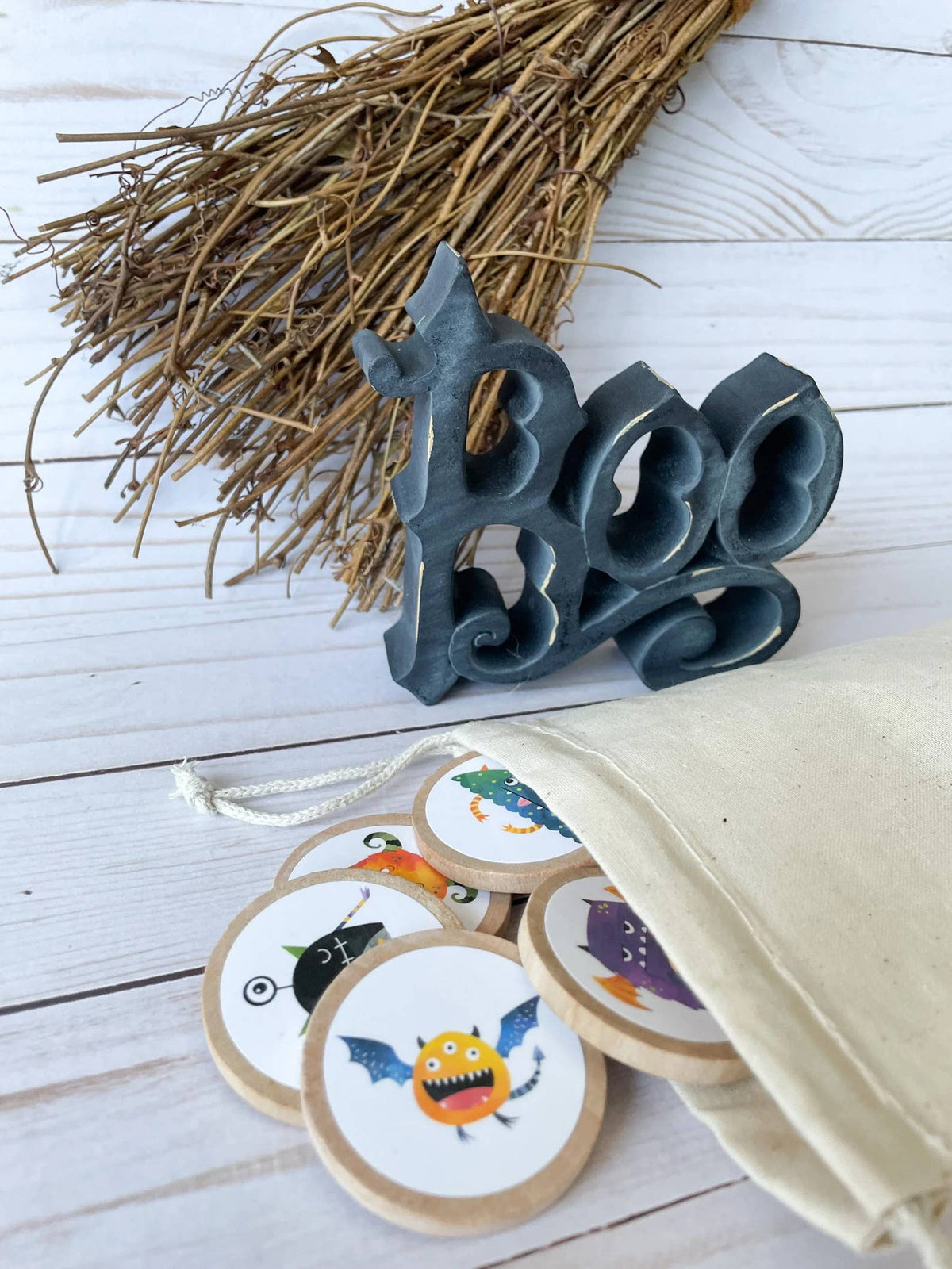 Wooden Matching memory game Halloween Monsters theme